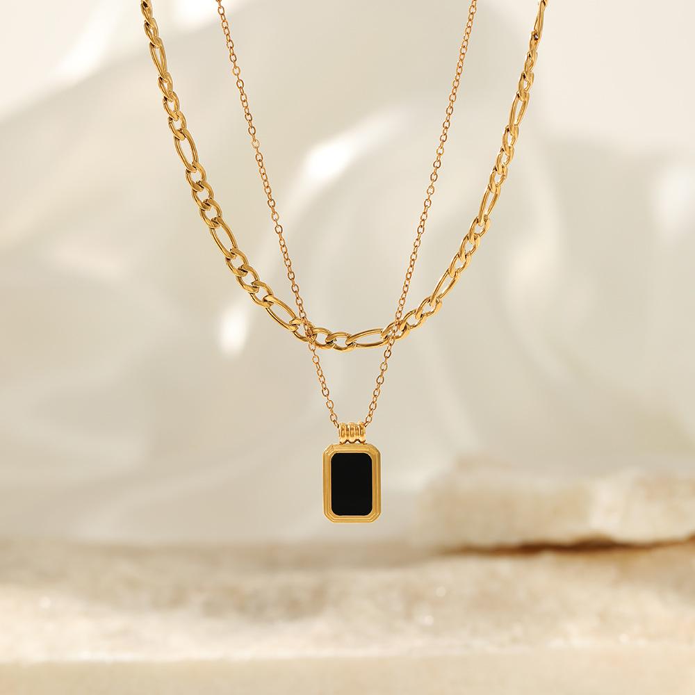 Minimalist Double Layer Square Pendant Necklace Fashion Niche Cuban Chain Versatile Women's Jewelry