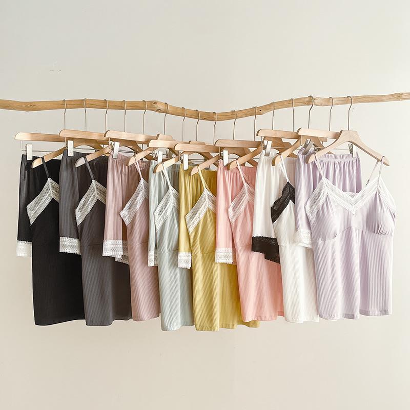 2025 Pure Desire Women's Summer Pajama Set: Lightweight Camisole and Shorts with Chest Pads, Versatile for Indoor and Outdoor Wear.