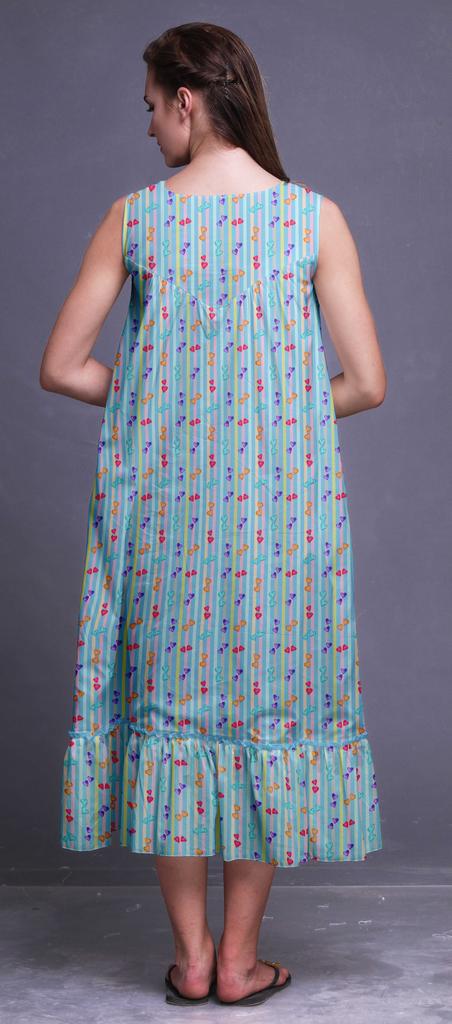 Bimba Black Butterfly Dot & Sleeveless Night Gown For Womens Cotton Printed Nightwear Ladies Sleepwear