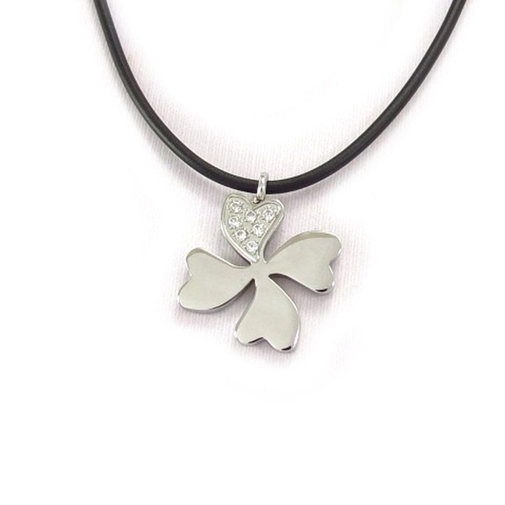 Les Trésors De Lily [K3696] - Steel Necklace 'Clover' White Silver Black - 18x18 Mm