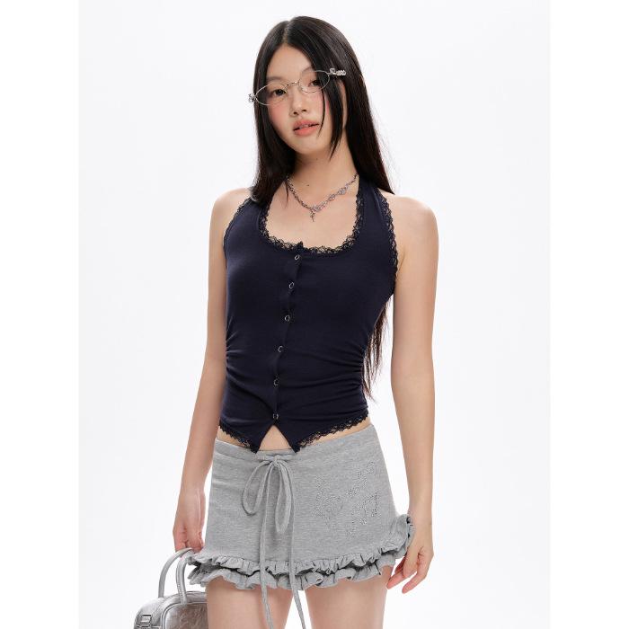 Vest Sling Women's Neck Design Waist Lace Pure Desire Wind Top Elastic Summer Niche Slim Fit