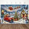 Winter Christmas Sleigh Reindeer Red Truck Theme Banner Background, Children's Birthday Party Decoration Photography Background