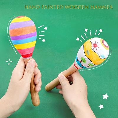 2pcs Hand-painted Wooden Hammers, Paintable Coloring Size Hammers for Kids Handmade Diy Hand-painted Hammers Diy Wooden Art Painting Tools for Use