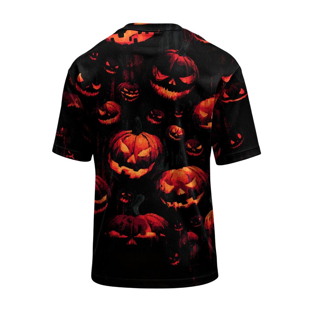 Men's Casual Short Sleeve T-Shirt Lightweight Breathable Fabric Crew Neck Halloween Pumpkin Pattern Printed Top