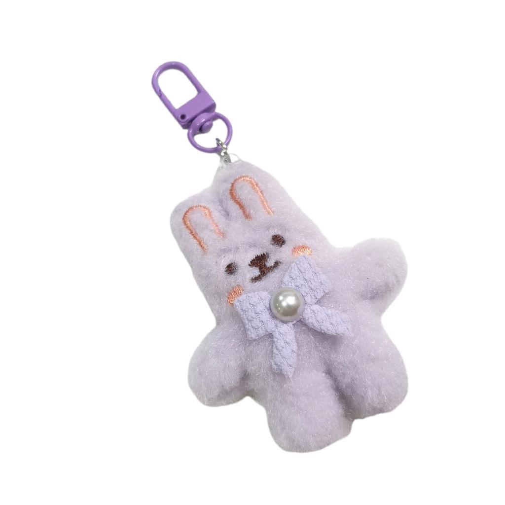 Cute Plush Rabbit Keychain With Pearl Bowknot For Girls And Women Soft Fluffy Charm Keyrings Pendant Accessory