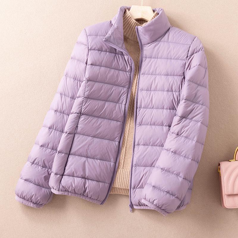 Women's Lightweight Black Down Jacket 2025 - Small Size, Short, Thin Inner Layer, Stand-Up Collar for Middle-Aged Women