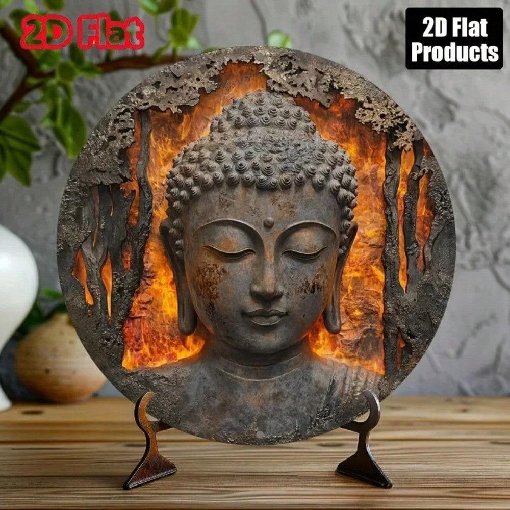 Buddha Head Tinplate Wall Art, Vintage Metal Sign for Bar Kitchen Decor
