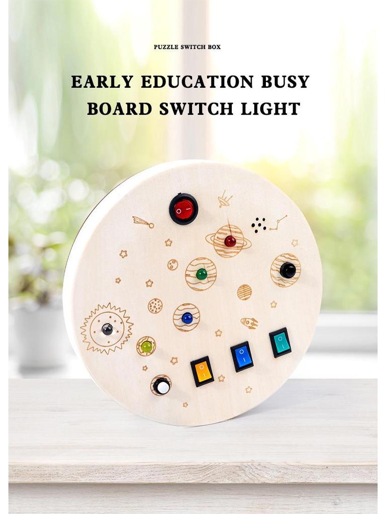 Interactive LED Wooden Busy Board: Children's Early Education Toy with Switches & Sockets