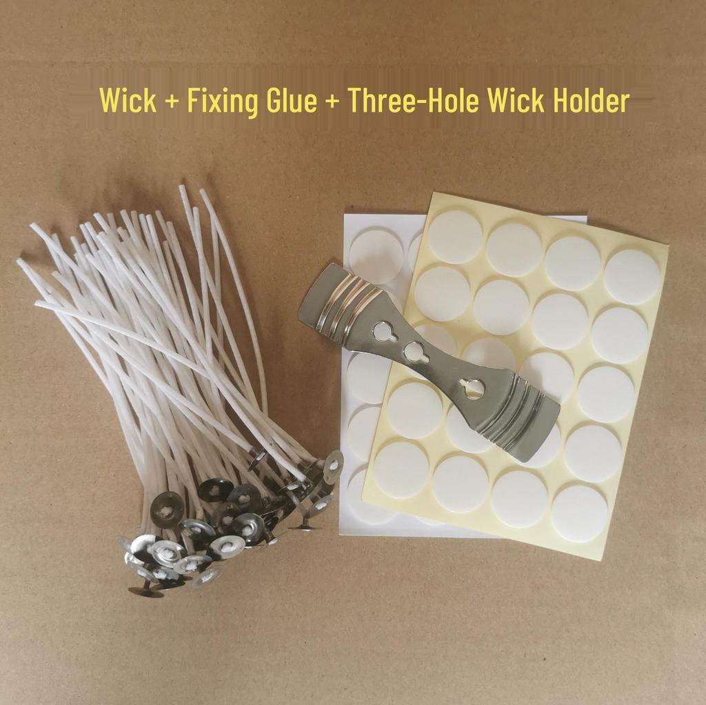 Scented Candle Wick Kit: 100 Wicks, 100 Glue Dots, 2 Holders