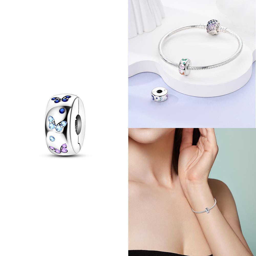 Springtime Copper Gem Butterfly Dragonfly Flowers Charms Pendant Fit Pandach Original Bracelets Diy Little Fresh Jewelry
