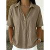 Summer Women's Loose Comfortable Solid Color Lapel Short Sleeve Shirt, European American Style Casual Blouse for Crossborder