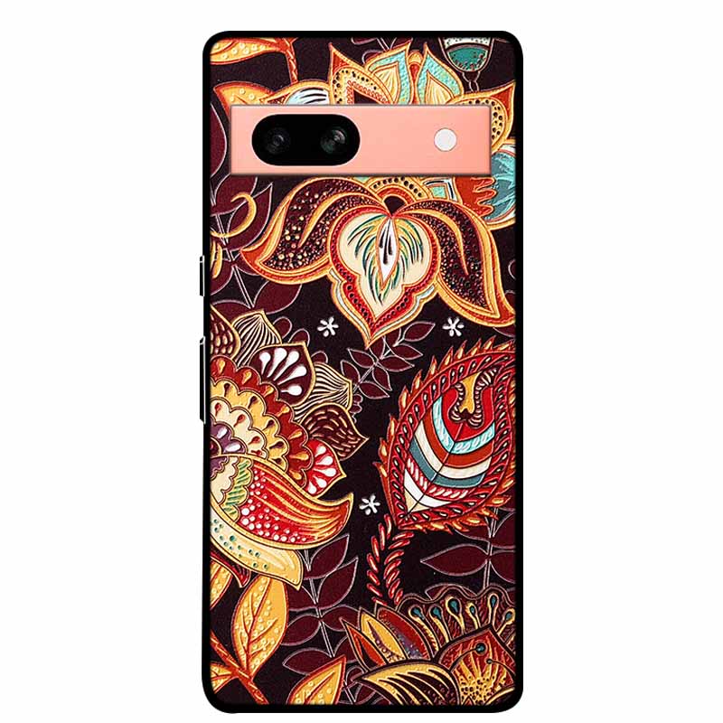 3D Flowers Case For Google Pixel 7a 5G Case Emboss Relief Floral Black Silicone Soft Back Covers For Google Pixel 7a Case Fundas