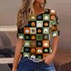 Women's Short Sleeve Halloween and Pumpkin Print T-Shirt, Casual Round Neck Pullover Top for Women