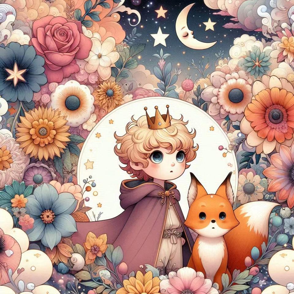 New 5DDIY Diamond Painting "The Little Prince, Rose, and Little Fox" Animated Full Diamond Bedroom Healing Warm Cross Embroidery