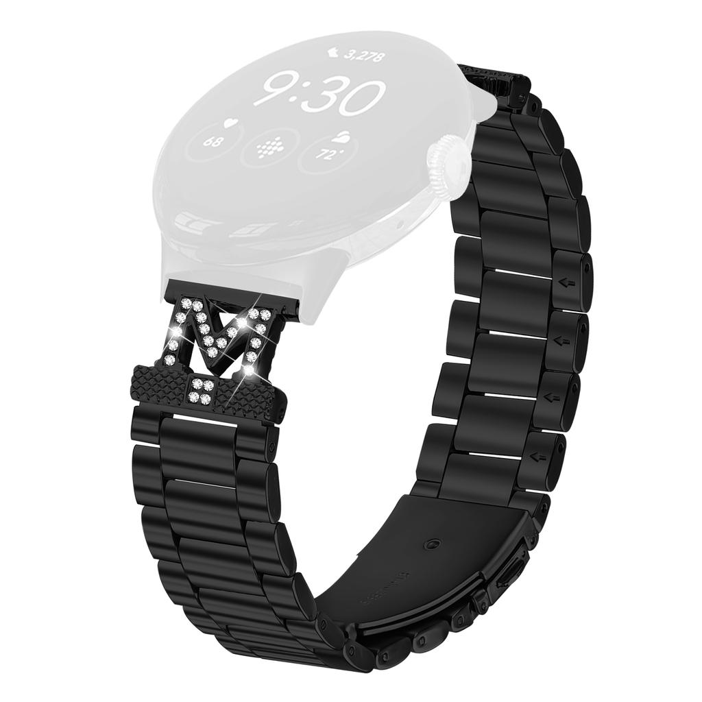 For Google Pixel Watch 2/Pixel Watch Watch Strap Rhinestones Decor 3 Beads Stainless Steel Watch Band