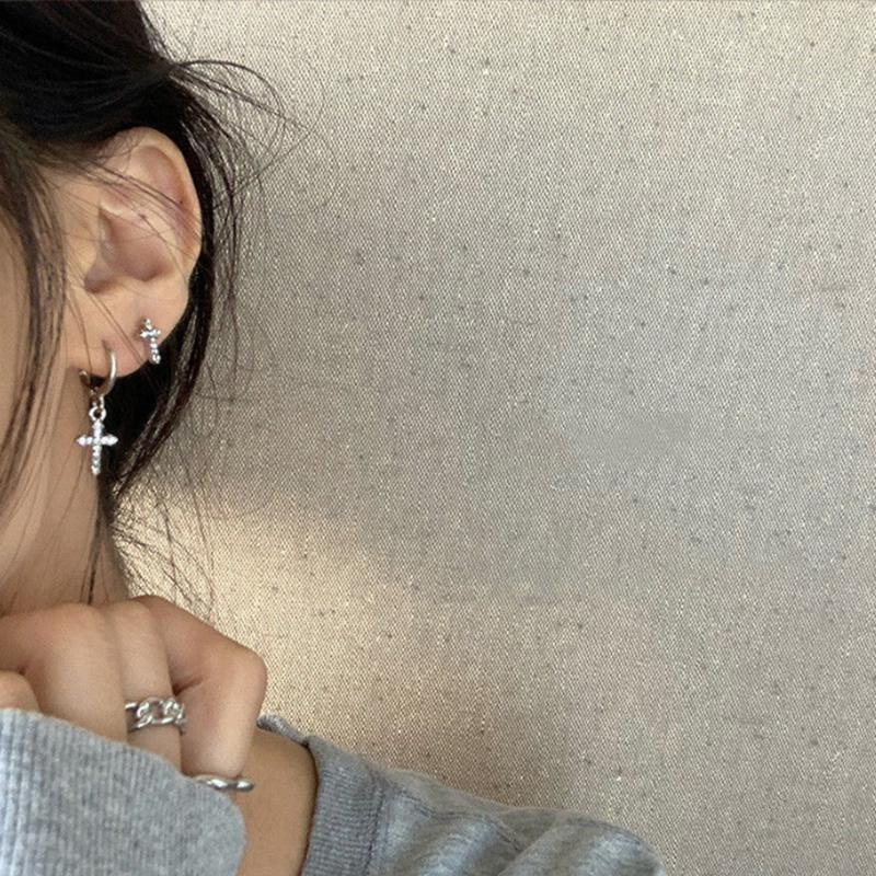 1Pair Simple Personalized Asymmetric Cross Earrings For Women Girls  Versatile Drop Earrings Jewelry Accessories Gifts