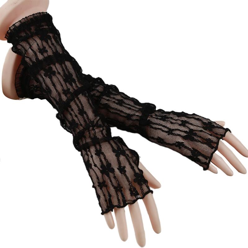 

Fashion for Butterfly Decor Gloves Elastic Bridal Etiquette Long Sleeve Gloves See Through Black White Color Fishnet Glo