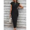 Elegantes Taillenband Gestreiftes Kleid Kurzärmelig Rundhals Schlanke Passform Lässig Sommerkleid Party Bodycon Damen Schnürung Bedruckte Kleidung