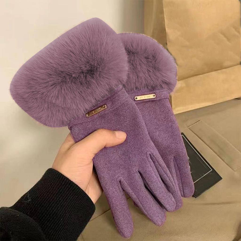 Winter Women Keep Warm Plus Velvet Touch Screen Thicken Plush Wrist Suede Gloves Fashion Personality Elegant Drive Cycling