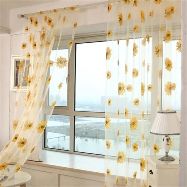 1 Confezione Tende Trasparenti Delicate con Motivo Girasole Decorazione per la Casa Cucina Balcone Stanza Fiore Decorazione Tenda Finestra 100*200cm