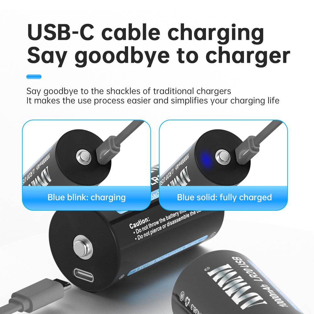 10000mAh 1.5V D-size Battery Type - C USB Rechargeable Li-ion Lipo LR20 Gas Furnace Boiler Water Heater