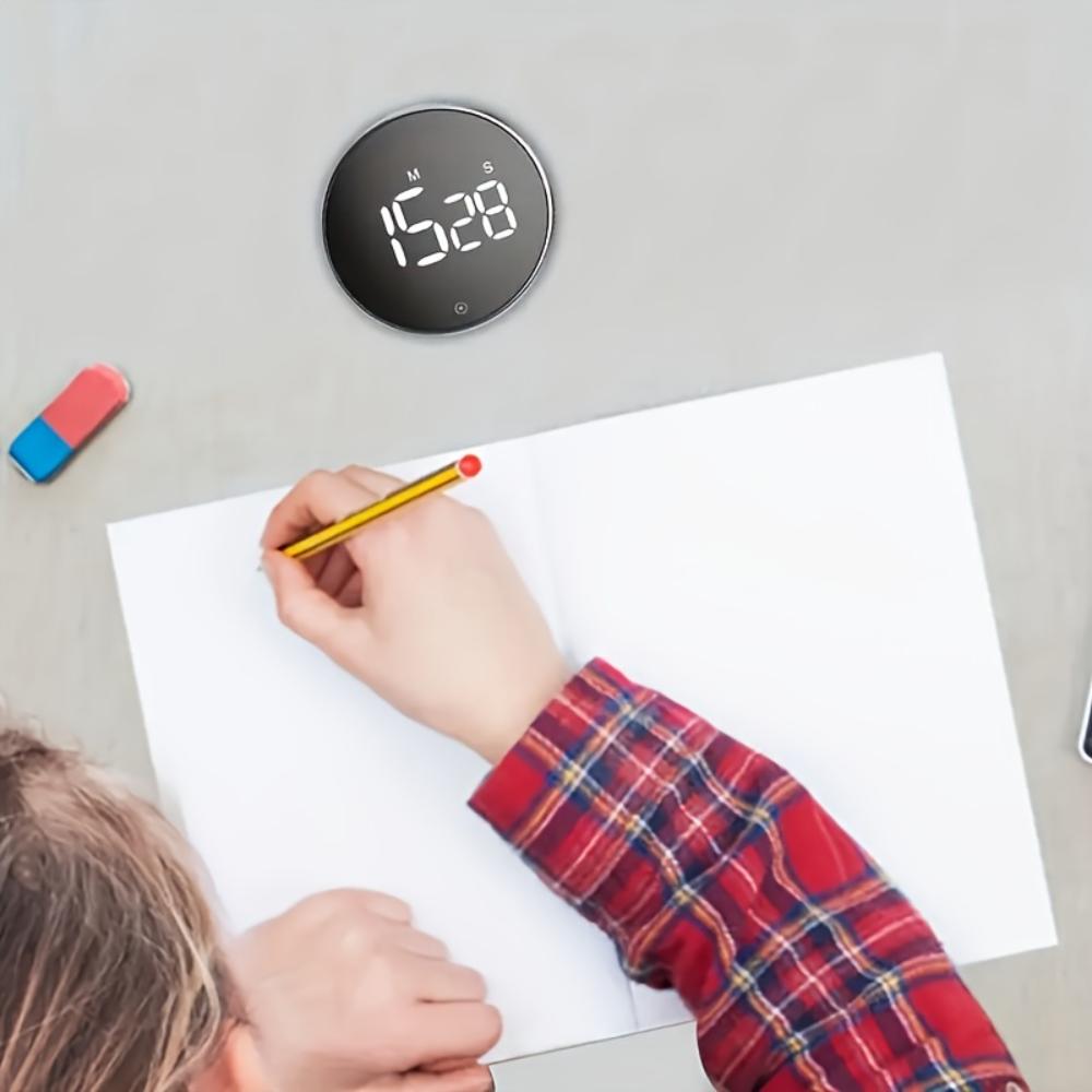 Minuteur de cuisine rond élégant, Outil de gestion du temps rotatif avec lumière LED, Pour la cuisine, la pâtisserie, le sport, Essentiel pour le dortoir, Cadeau créatif pour la fête des mères