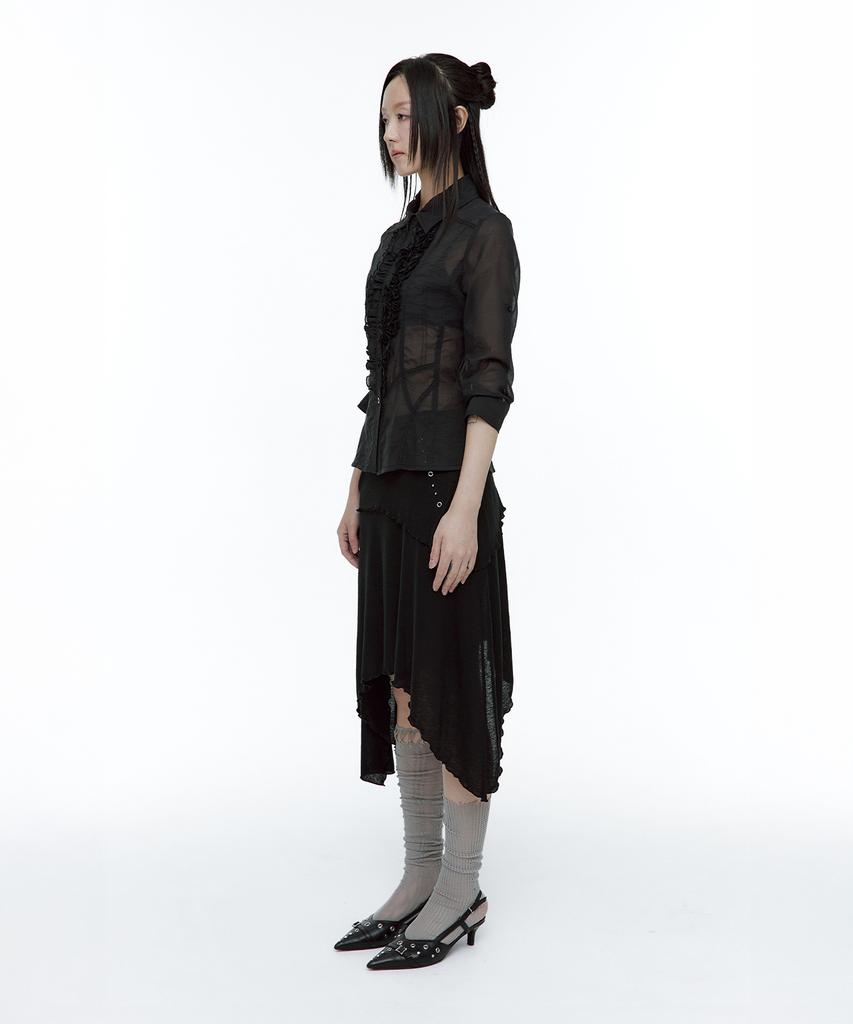 Rough Neck Asymmetrical Tie Knit Skirt Black