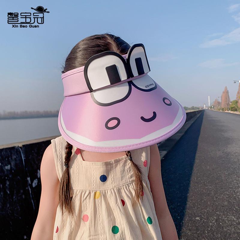 1101 Summer Children's Hats with Fans, Boys and Girls Sunscreen Visor, Cartoon Cute Big Brim Empty Top Hat