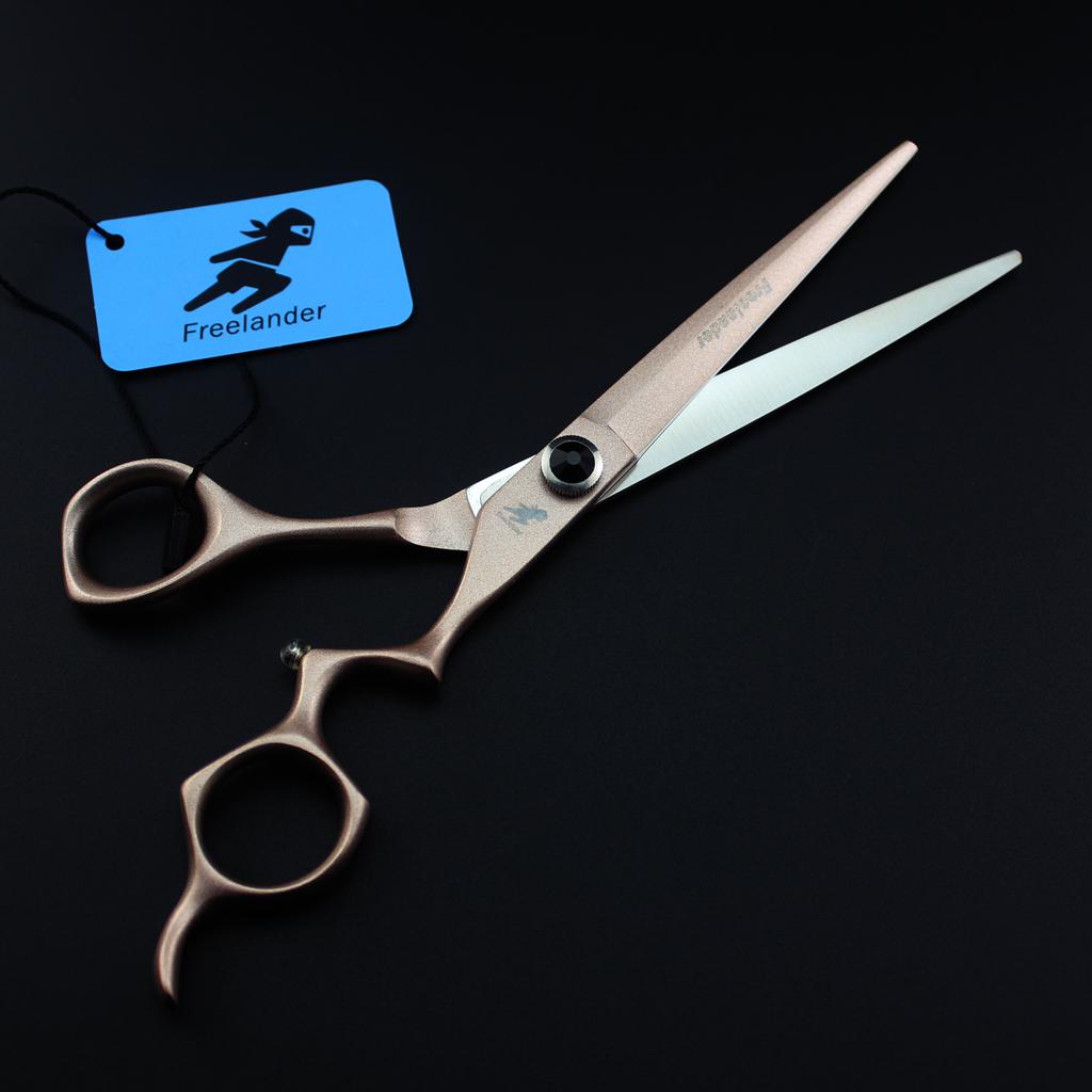 7.0 Inch Freelander Local Tyrant Gold Paint Curved Handle Hairdressing Shears Pet Scissors Flat Shears