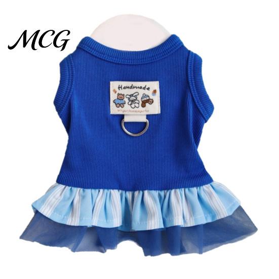 Layered Pet Clothing Sleeveless Ribbed Dress, Ultramarine Blue Cute Dog Striped Skirt Lightweight Dress Girl Doggie Clothes for Small Medium