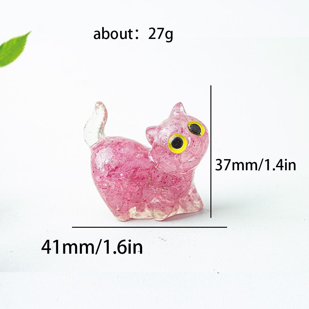 Natural Amethyst Rose Quartz Epoxy Cat Ornament Cute Animal Image Macadam Drip Glue Resin Cats Desktop Decoration Mini Figurines