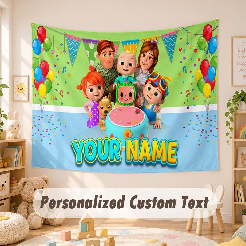 Custom Name Text Tapestry,Cocomelon Boho Wall Hanging, Decorative Backdrop Tapestry For Room