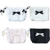 Cute Makeup Bag for Women Korean Style Lace Bow Cosmetic Pouch Large Capacity Travel Toiletry Organizer Zipper Clutch Coin Purse