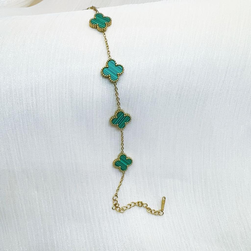 Double Sided Titanium Steel Clover Bracelet Necklace Ring Earrings Women's Non Fading Set Jewelry