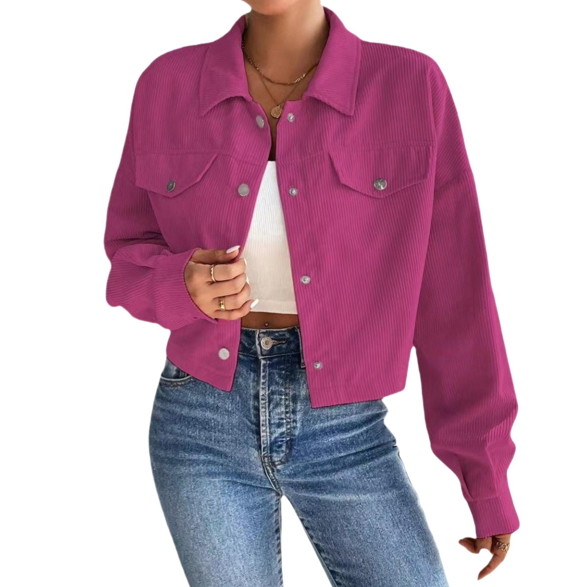 

2025 Women s Autumn/Winter Slimming Corduroy Zip-up Short Polo Collar Jacket XL