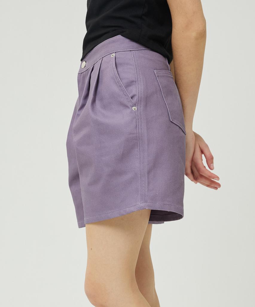 AWESOME STUDIO Women'S Collared Short Denim Pants Purple