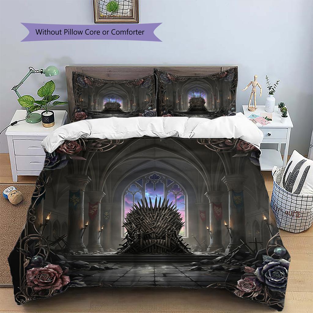 Sword Throne Pattern Bedding Quilt Set Home Decoration Gift (1 * duvet cover + 2 * pillowcase without core)