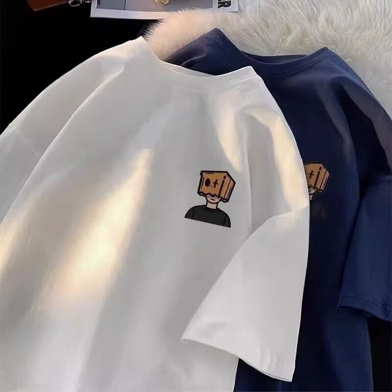 

Тяжелая футболка с коротким рукавом для мужчин 2025 Лето Новая Модная Американский стиль Белая Молодежная Свободная футболка 5XL белый