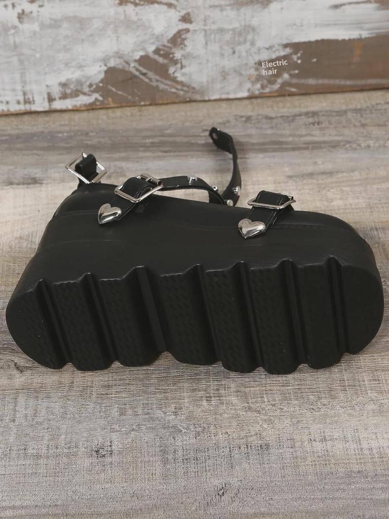 Pantofi cu Toc Pană cu Platformă Negri pentru Femei - Pantofi de Prințesă Dulci în Stil Japonez cu Cataramă Inimă