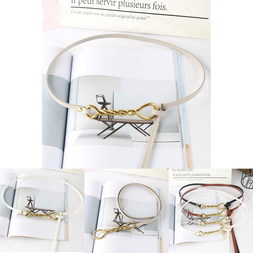 Fashion Gold Twisted Shape Knot Decoration Women Thin Belt For Casual Dress And Suit Waist Accessory