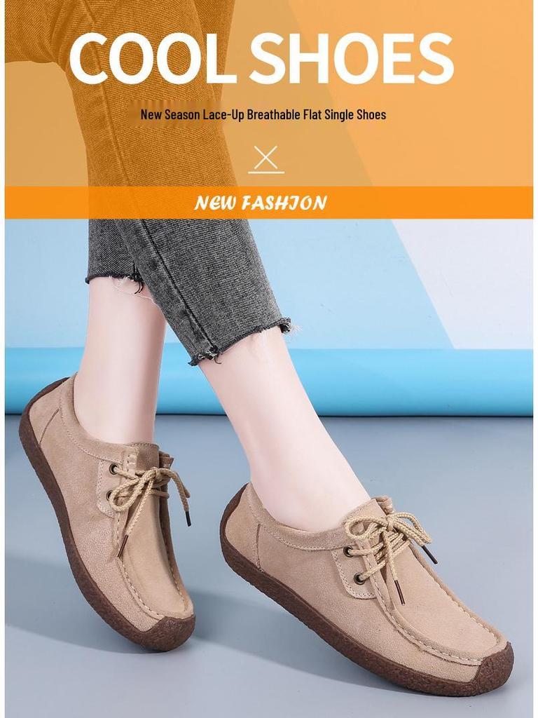 Women's Plus Size Suede Moccasins - 2025 Spring/Autumn Collection with Flat Sole and Cross-Border Tendon Design