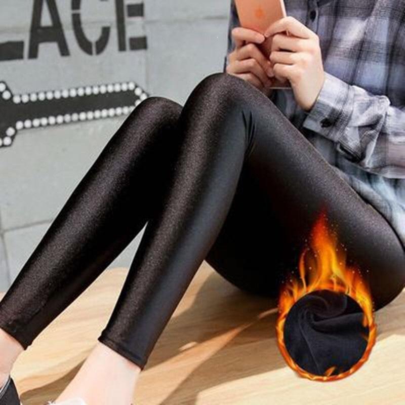 Plus Size Women Glossy Leggings Winter Oversized Velvet Warm Leggings Skinny Pants High Waist Black Leggings