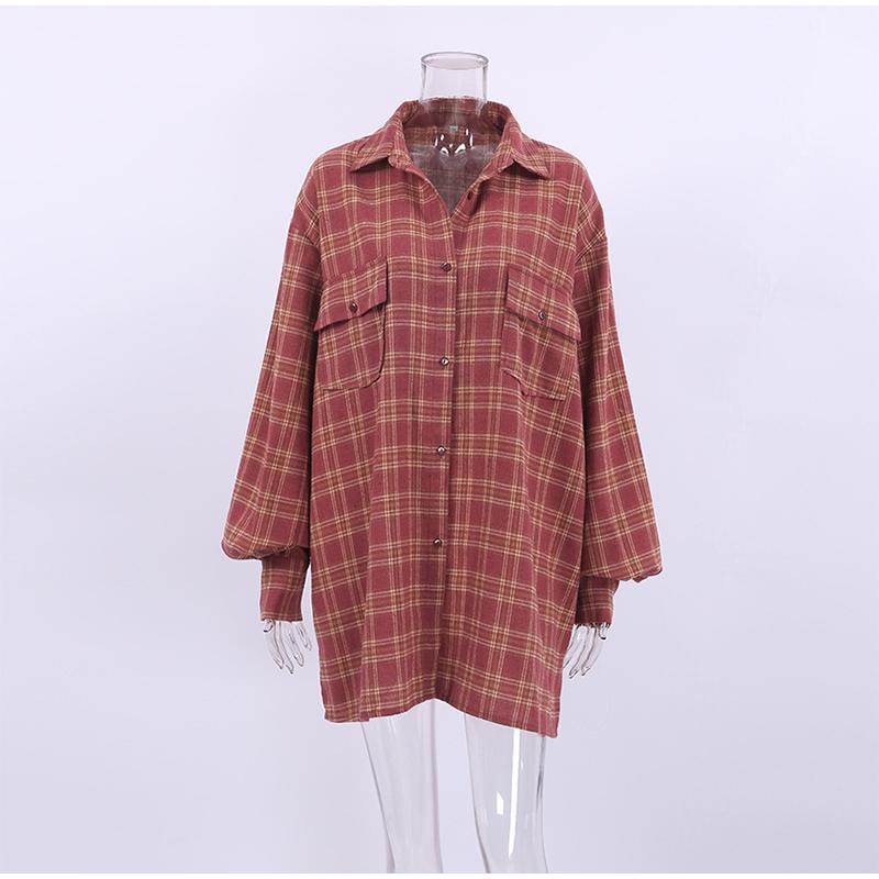 Casual Plaid Shirt Woman Loose 2026 Spring Autumn Lapel Buttons Women's Blouse Full Sleeve Cozy Vintage Tops Female Streetwear