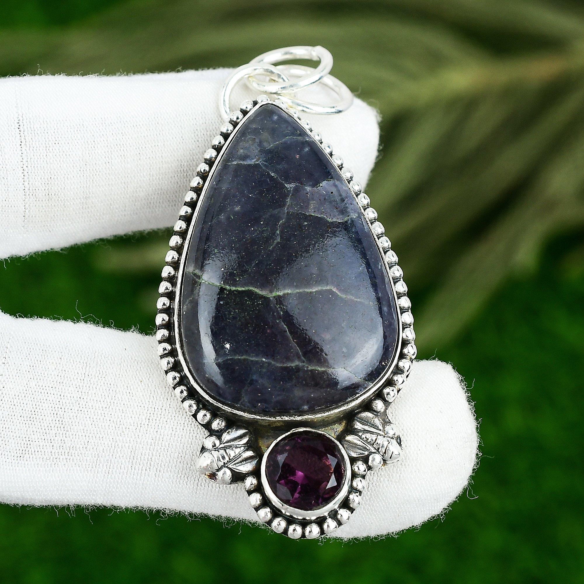 

Sterling Silver Pear Iolite Sunstone Stone Amethyst Wife Sacral Chakra Pendant
