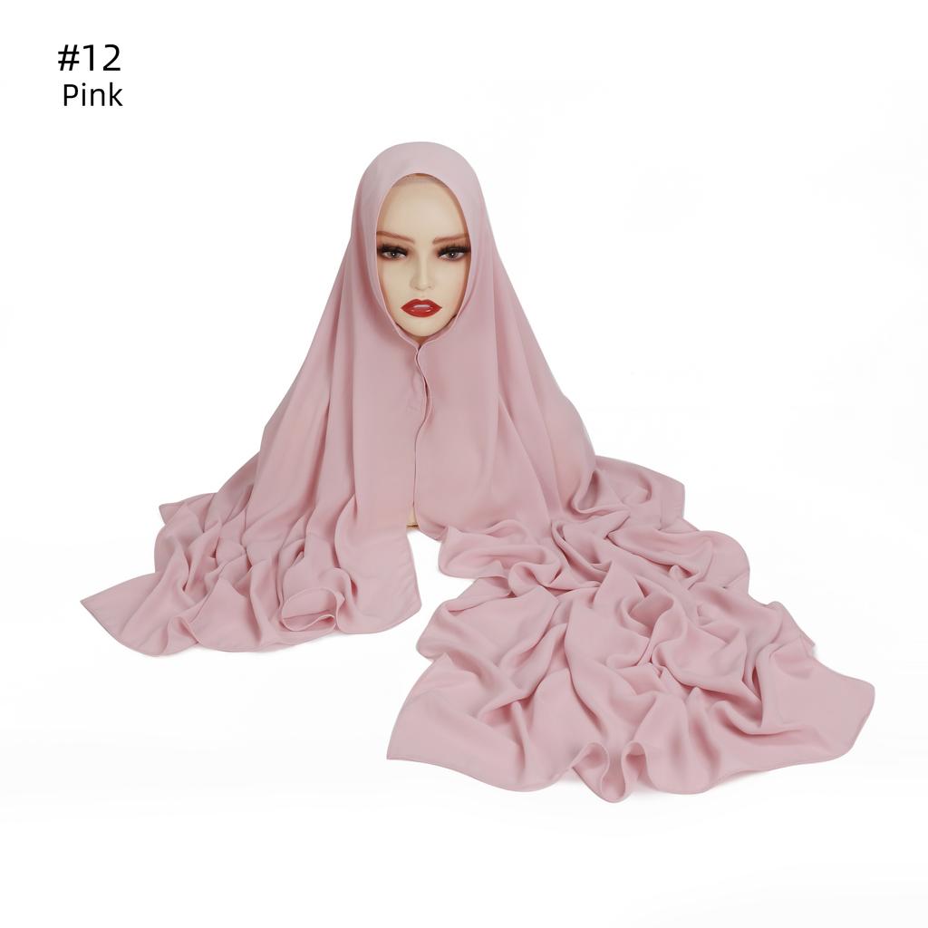 Premium Instant Chiffon Hijab With Built In Magnet Buckle Solid Color Woman Muslim Hijab Scarf Soft Islam Turban Headband Shawl