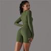 Auroth Women Yoga Sportswear Round Neck Fitness Long Sleeve Top Knit Running Shorts Workout Set