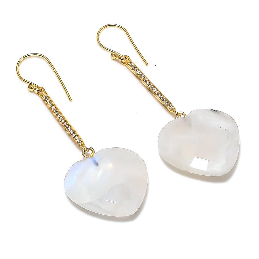 

Moonstone, Zircon Gemstone Handmade 925 Sterling Silver Earring 2.84 KJ-1147