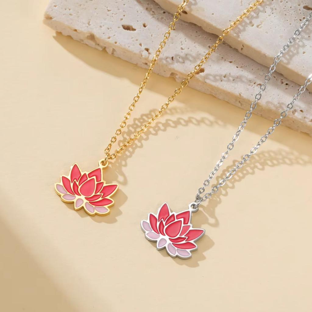 Cazador Enamel Lotus Flower Necklace Stainless Steel Yoga Meditation Jewelry Women's Necklaces 2026 Birthday Gifts New Wholesale