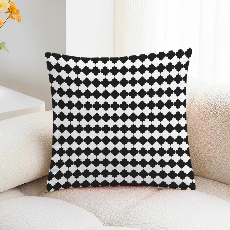 Black and White Plaid Print Decorative Pillowcase Bedroom Living Room Square Cushion Pillowcase