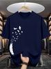 Men's Summer Casual Loose Fashion Creative Bird Pattern Print Crew Neck T-Shirt